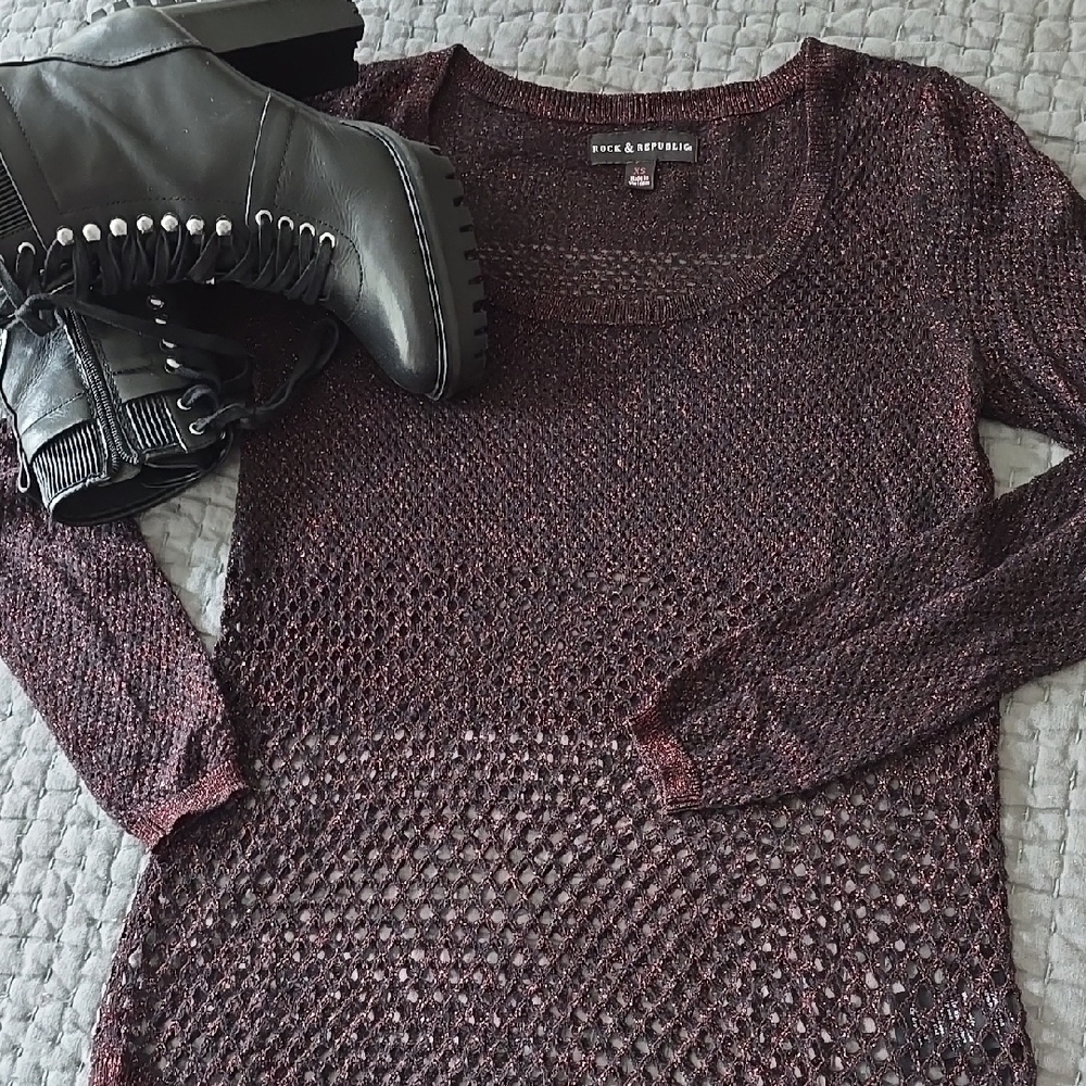 Rock & Republic Women's Metallic Thread Mesh Sweater